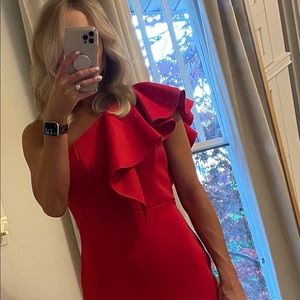 Gianni Bini One Shoulder Red Ruffle Cocktail Dress